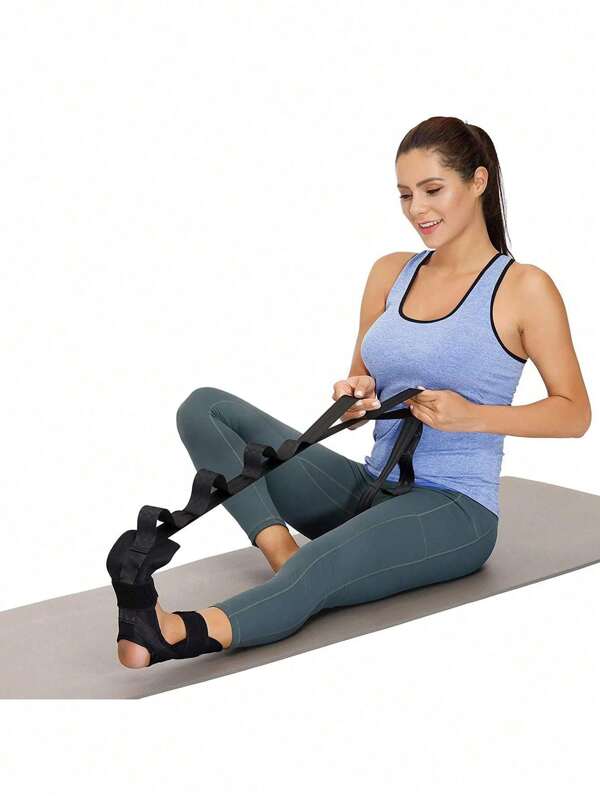 Fuß- und Wadenstreckhilfe - Dehnriemen für Fersensporn, Plantarfasziitis, Fußheberschwäche, Achillessehnentendinitis und Hüftbeugerbeschwerden. Yoga Fuß- und Beindehnriemen. (Schwarz) Fitnesszubehör, Sport, Fitnessstudio, Heimtraining, Pilates, Yoga, Heimtraining