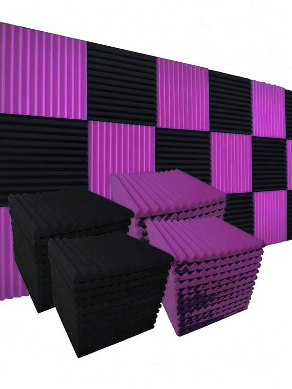 48pcs Multi-Color Acoustic Sound Absorbing Panels, 12"X1"X1", Piano Room, Recording Studio, High Density Soundproofing Foam For Noise Reduction Solution, 25kg/M3, Suitable For Various Sound Environments