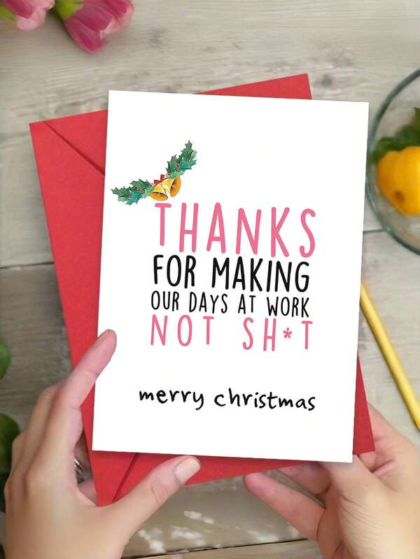 1 张搞笑讽刺圣诞贺卡 - 适合老板和同事，独特的设计，带有诙谐的信息，节日祝福