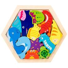 2025 New Wooden 3D Hexagon Puzzle Toys, Cartoon Animal & Transportation Patterns, Early Educational Toys, Children's Day/Birthday Gift