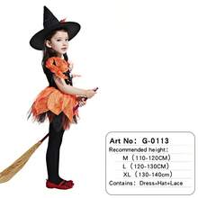 万圣节女孩女巫服装 - 黑橙色吊带网眼连衣裙配尖顶帽 | 可爱派对服装，不给糖就捣蛋角色扮演（3-10 岁） - 橘色 - 查看 3
