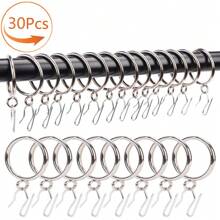 10/30/50 件带钩金属窗帘环、挂环和窗帘钩、窗户淋浴环，直径 38 毫米/1.49 英寸（黑色、银色）