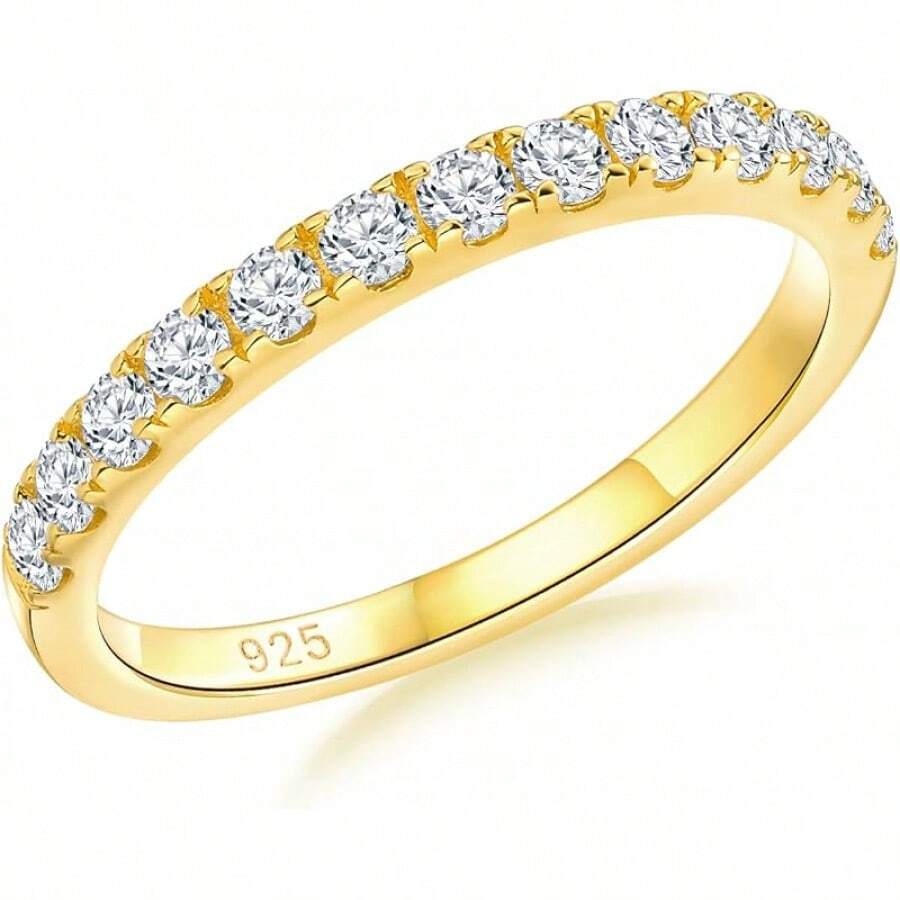 Birthstone Rings Eternity Band 925 Sterling Silver/Yellow Gold Created Gemstone Stackable Wedding Band Half Eternity Rings For Women Size 6 To 102025 - 04. 四月 / 5a 方晶鋯石鍍金 - 查看 1