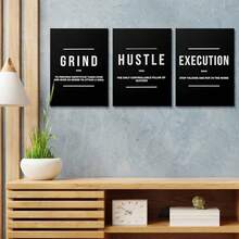 GUBIYU Black Hustle Grind Execution Wall Art Set Of 3 Framed Canvas Office Inspirational Motiviational Wall Decor Art Positive Quotes Posters Living Room Pictures Walls Decor Mens Guys 12x16 - Black 001 - 查看 5