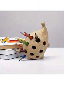 1 件多槽木制笔筒，大容量防倾倒树脂笔杯，文具收纳盒 | 可爱刺猬动物形状笔筒 + 圆形设计 + 圆角 + 隔层收纳，桌面收纳笔筒，新年和返校礼物，儿童学习桌用品