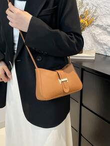 女士优雅新月腋下包，时尚休闲纯色腋下包 - 棕色 - 查看 11