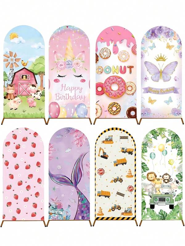 1pc Polyester Mermaid Backdrop Cloth With Elastic Band - U-Shaped Arch Drape Photography Background For Birthday/Wedding Decor, Fits Arched Stand, Indoor Outdoor Party Decor (Purple/Jungle/Unicorn/Farm/Strawberry/Doughnut/Purple Butterfly)