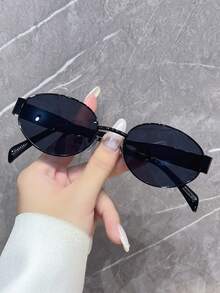 1pc/2pcs/3pcs/6pcs Oval Fashion INS Street Style Retro Sunglasses UV Protection Metal Frame Black Sunglasses With Travel Beach Accessories, Women - Multicolor - View 5