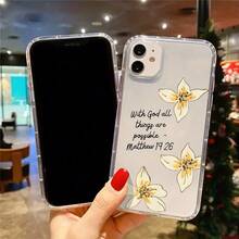 Funda amarilla con flores y el versículo de Mateo 19:26. Inspiradora frase cristiana. Compatible con phone 16, 11, 12, 13, 14, 15 Pro Plus. Un regalo perfecto para la mujer. Fe. - transparente - Ver 5