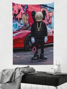 Kawss Kawaii Kaw Tapestry, Background Wall, Wall Art Tapestry Home Decoration Suitable For Living Room Girl And Boys Bedroom, Birthday Gift - 黑色 - 查看 1