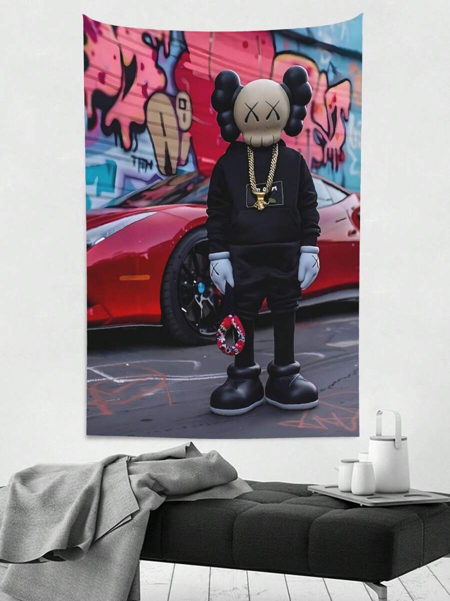 Kawss Kawaii Kaw Tapestry, Background Wall, Wall Art Tapestry Home Decoration Suitable For Living Room Girl And Boys Bedroom, Birthday Gift - 黑色 - 查看 1