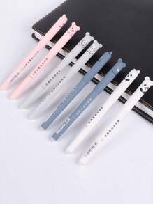 4pcs Pens With 20pcs Refills, Needle Tube, 0.35mm Cartoon Animal Themed Erasable Gel Pen Set