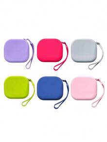 1pc Minimalist Mini Portable Creative Silicone Waterproof Storage Bag, Coin Pouch, Portable Silicone Rectangular Storage Bag, Earphone Cable Data Cable Square Zipper Bag - Multicolor - View 5