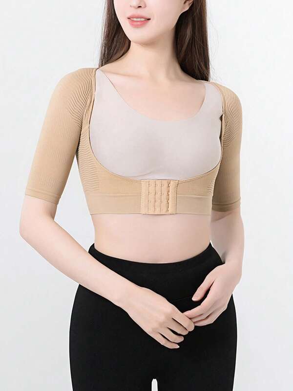 1 Stück Damen Kompressions-Armstulpen mit Druckknopfverschluss, atmungsaktiver Nylonstoff, ganzjährige Unterstützung für Yoga und Sport, täglicher Gebrauch Armschoner