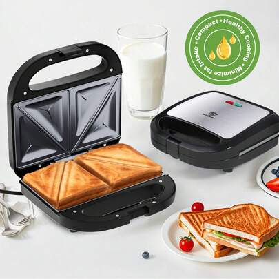SUPERLEX Sandwich Maker 750W, Stainless Steel Sandwich Machine, Non-Stick Coating, Cool-Touch Handle, Easy To Clean, Compact Electric Sandwich Toaster For Breakfast