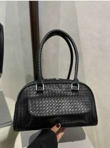 1 Bolso de hombro con cierre de estilo vintage minimalista, con bolsillo decorativo y doble asa, adecuado para uso diario y casual de mujeres