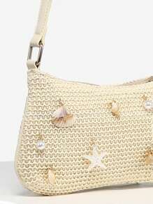 1 件复古休闲海洋贝壳编织女士单肩包，适合外出、约会、度假