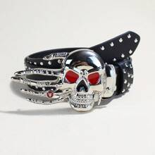 Personalized Skull Buckle Waist Belt, Punk Style, Unisex, Suitable For Halloween Fall, Autumn, Halloween