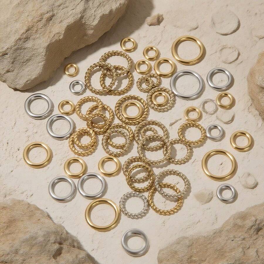 50 件 304 不锈钢 18k 镀金圆形光圈扭纹环闭合环，女士不锈钢连接环，日常佩戴 DIY 珠宝配饰连接环