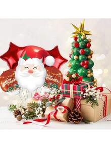 5pcs Santa Claus & Star Shaped Aluminum Foil Balloons Set, Suitable For Indoor/Outdoor Decoration, Christmas, New Year, Anniversary And Holiday Party Decor, Christmas Gift Balloon