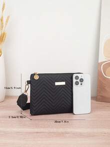 New Fashion Wave Textured Chain Crossbody Shoulder Handbag, Clutch Envelope Bag - Black - View 4