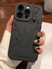 Summer 1pc Airplane/Map Pattern Matte Anti-Fall TPU Phone Case Suitable For IPhone17/IPhone17 Air/IPhone17 Pro/IPhone17 Pro Max/16 Pro Max/15 Pro Max/14 Pro Max/13 Pro Max/12 Pro Max/11 Pro Max Waterproof Shockproof Scratch Resistant - Black - View 2
