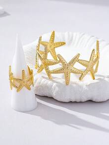 1 Set Minimalist Fashionable Elegant Versatile Starfish Bracelet & Ring - Yellow Gold - View 6