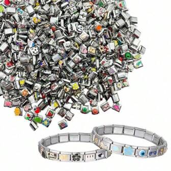 100 stuks DIY roestvrijstalen armbandensets 5/108/18/30/36 stuks willekeurige Italiaanse armbandensets, meerdere hangers, piercingtools, 9 mm modulaire hangerarmbandschakels, handgemaakte DIY-sieraden / rechtstreeks van de fabriek