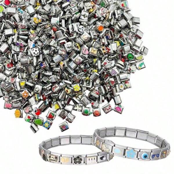 100 Pieces DIY Stainless Steel Bracelet 5/108/18/30/36 Pieces Random Italian Style Bracelet Sets, Multiple Pendants Piercing Tools, 9 Mm Modular Pendant Bracelet Link Handcrafted DIY Jewelry / Factory Direct