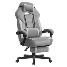 SONGMICS Chaise de Jeu, Chaise d'Ordinateur, Ergonomique, avec Repose-Pieds, Coussin de Tête Ajustable, Support Lombaire, Capacité de Charge de 150 kg, Gris Ardoise et Gris Tourterelle - Gris - Voir 2