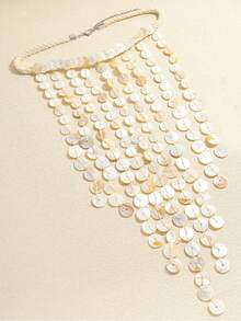 ZAA 天然贝壳编织项链，新品：多层手工编织瀑布式天然贝壳珠锁骨链，欧美奢华贝壳吊坠项链。天然贝壳吊坠表面可能存在凹凸不平、褶皱等瑕疵，但不影响使用。