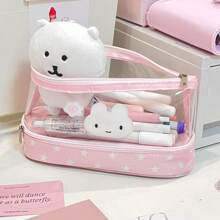 Estojo de lápis em forma de gato estrela, bolsa para canetas com pingente para meninas, estilo minimalista coreano, bolsa para lápis com vários compartimentos, adequada para estudantes, armazenamento, viagem, itens essenciais para a volta às aulas, material escolar, estojo para lápis, mochila escolar