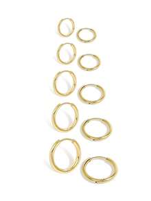 5 对钛金属不锈钢环形吊坠十字架耳环，12 毫米小号环形耳环，经典简约圆形耳环耳钉套装，不锈钢耳环套装