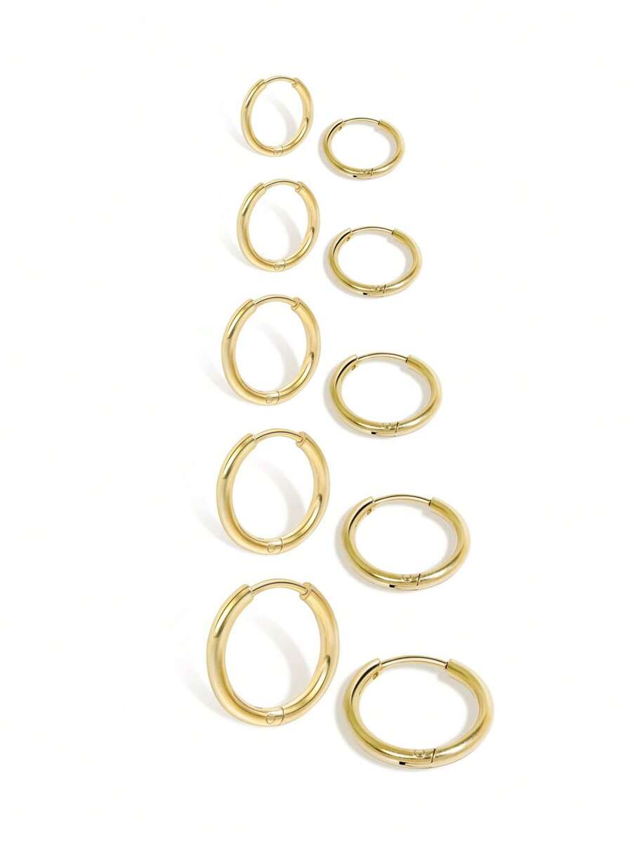 5 对钛金属不锈钢环形吊坠十字架耳环，12 毫米小号环形耳环，经典简约圆形耳环耳钉套装，不锈钢耳环套装