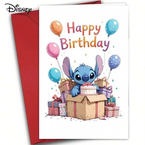Disney 6/12pcs Disney Stitch Greeting Cards, Stitch Themed Party Cards, Suitable For Birthday Party Decoration