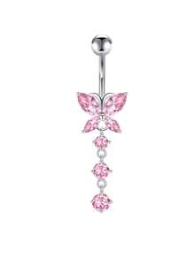 Set de 5 piezas de 14g de barras de ombligo de acero inoxidable con aros colgantes de ombligo para mujer, joyería de perforación con colgantes de corazón, flor y mariposa en plata y oro