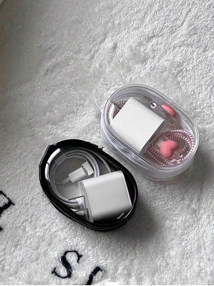 2-1pc Portable Transparent Zipper Storage Bag, Data Cable Organizer Bag, PVC Charger Line Storage Pouch, Multi-Function Earphone Charger Storage Box, Coin Purse, Luggage Accessories, Key Holder, Essential For Home, Office And Travel