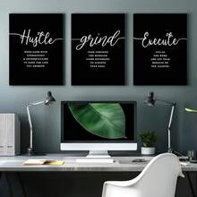 GUBIYU Black Hustle Grind Execution Wall Art Set Of 3 Framed Canvas Office Inspirational Motiviational Wall Decor Art Positive Quotes Posters Living Room Pictures Walls Decor Mens Guys 12x16 - Áp phích Black Hustle - Xem 5