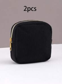1/2 piezas Bolsa de maquillaje cuadrada de pana, para mujer y hombre, bolsa de aseo plana, organizador de maquillaje, bolsa de cosméticos de viaje