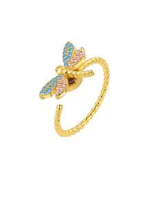 1pc Adjustable Dragonfly Rotating Ring, Rhinestone Embellished, Minimalist & Versatile, High-End