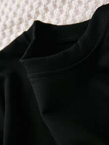 Girls' Fall/Winter Fashion Sweatshirt, Kids Casual Crew Neck Pullover With "MIMI Told Me I Could" Letter Print, Regular Fit Knit Fabric With Slight Stretch, Polyester  - Thin Long Sleeve Top - 黑色 - 查看 4