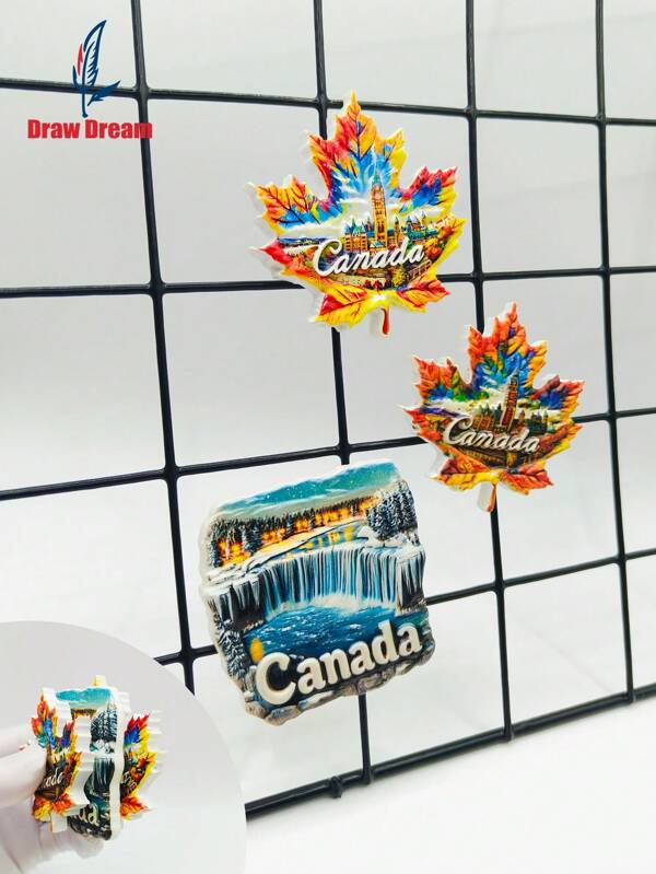 1pc Canadian Maple Leaf & Snow Niagara Falls 3d Stereo Resin Fridge Magnet, Exquisite And Creative Leaf Featured Attractions Travel Souvenir Fridge Magnets Stickers, Home, Kitchen, Room Decorative Accessories Crafts,