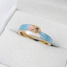 1 pieza Anillo exquisito con estampado floral de melocotón y esmalte de goteo estilo chino vintage - Anillo de flor de durazno - Ver 9