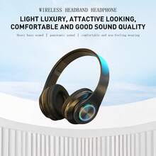 Bluetooth Wireless Headphones, Over-Ear Headphones, Active Noise-Cancelling Color LED Light Comfortable Foldable Headphones, Can Be Connected To A 3.5mm Audio Cable As DJ Monitoring Headphones, Aux Interface, Long Battery Life, High-Fidelity Stereo E-Sports Gaming Headphones, Suitable For/Tablet /PC/ Console/Mobile Phone/Birthday Travel Gift - 黑色 - 查看 4
