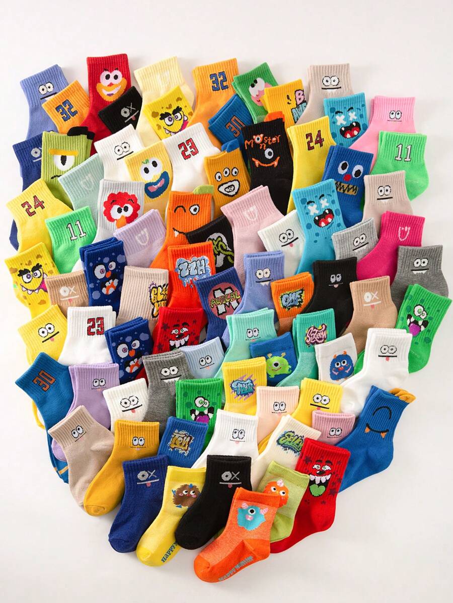 30/20 10/5 Pairs Kids Socks, Boys/Girls Autumn/Winter & Spring/Summer, Letter & Number Graphic, Soft, Breathable, Comfortable, Cute, Casual, Sports, Suitable For Back To School, Vacation, Holidays, Gifts, Random Color & Style