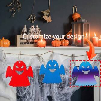 1/3/5/10/20/30/40/50pcs Customized Wooden Ghost Decorative Hanging Ornaments, Can Customize Your Own Design. Suitable For Holiday Home Decor, Entryway, Garden, Yard, Commercial Space Atmosphere Decoration
