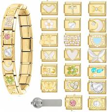 DIY Italian Charms Bracelet Set With 9 Charms And Starter Bracelet - C-starter Bracelet Set-20Pcs Gold - View 1