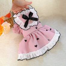 Cute Princess Dog Decoration Lace And Heart-Shaped Embellishment - Soft Pink And White Knitted Small Dog Costume (Chihuahua, Maltese, Pomeranian, Teddy) -% Polyester, Snap Closure