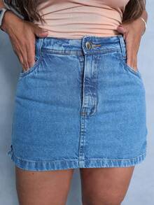 Shorts Jeans Skirt With Side Opening - 中等水洗藍 - 查看 3