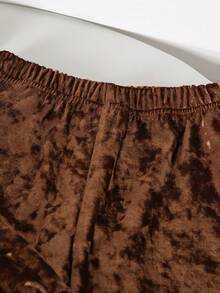 2Pcs Autumn/Winter Young Girls Vintage Rhinestone Letter Pocket Long Sleeve Hoodie Sweatshirt And Solid Comfort Velvet Pants Set, Elegant Stylish Solid Color Fall/Winter Girl Outfit - Brown - View 8